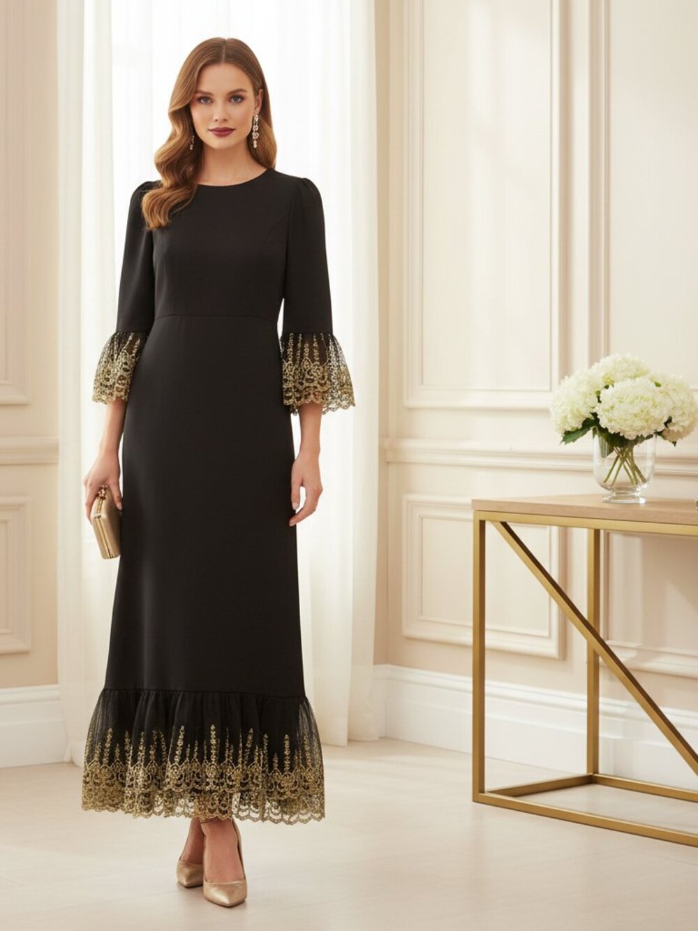 Pomander Place Lillith Dress Black Gold NWT Small Romantic Occasion Party